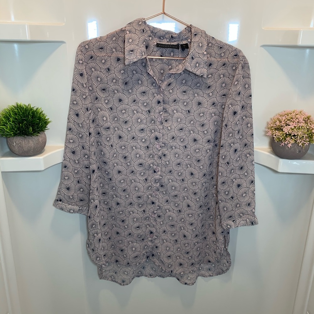 Attention Sheer floral Hi-Lo‎ Button down Top